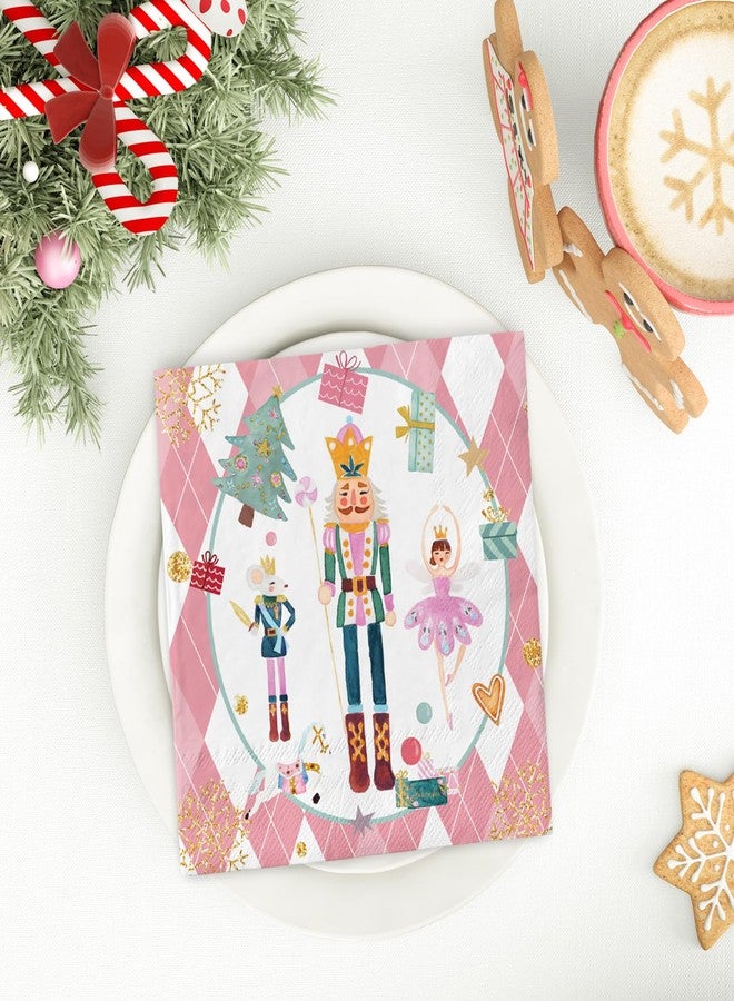 JarThenaAMCS 50Pcs Christmas Paper Napkins Pink Diamond Nutcracker Disposable Luncheon Napkin Sweet Cute Dessert Dinner Hand Napkin for Birthday Baby Shower Wedding - Image 5